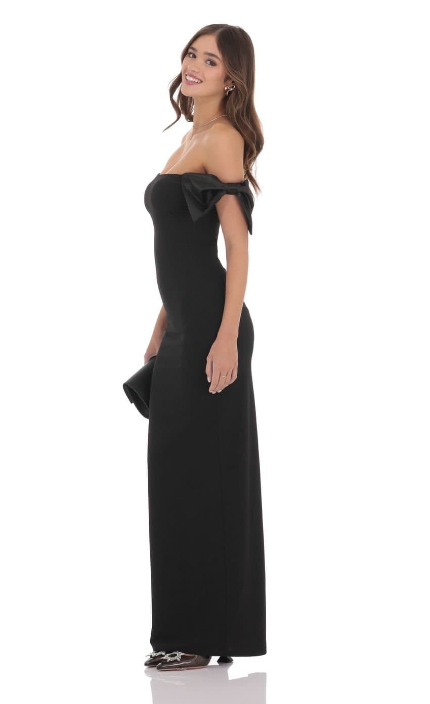 Off Shoulder Bow Sleeve Maxi Dress in Black