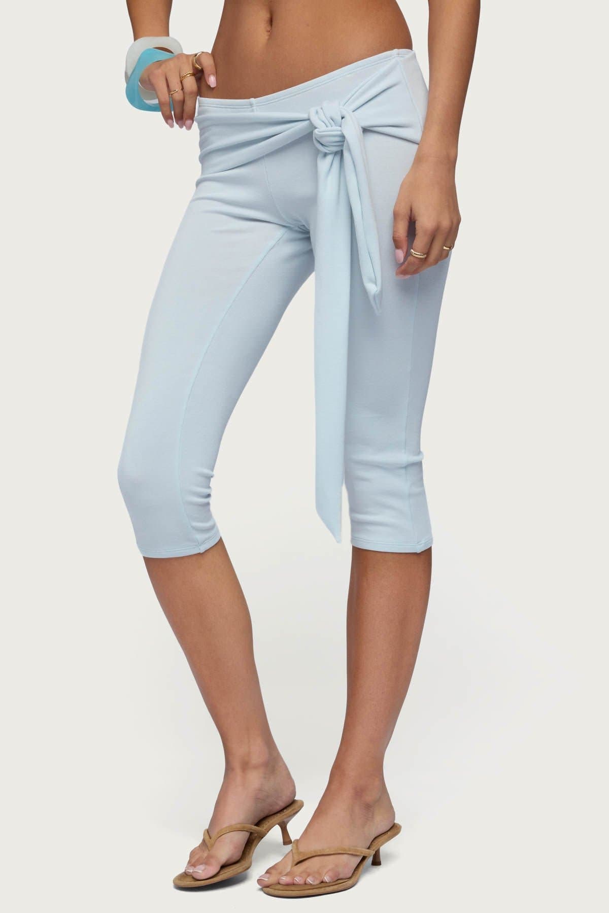 Adara Tie Capri Pants in Cotton Polyester Rayon Spandex Blend