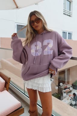 82 Oversized Hoodie with Mixed Print Detailing and Graphic Patch Polyester Cotton