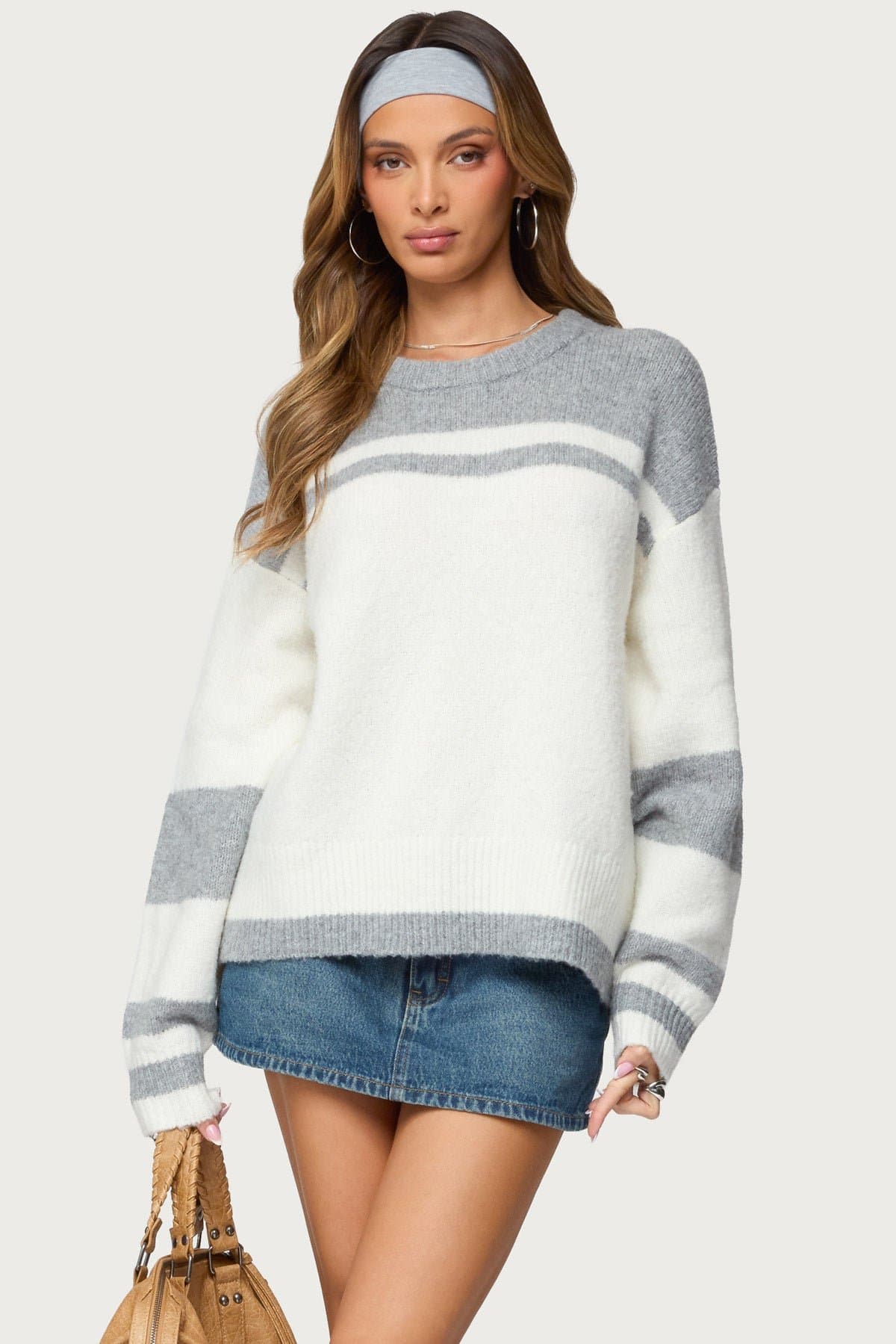 Nogah Stripey Oversized Crewneck Sweater - Acrylic Polyester Spandex Knit