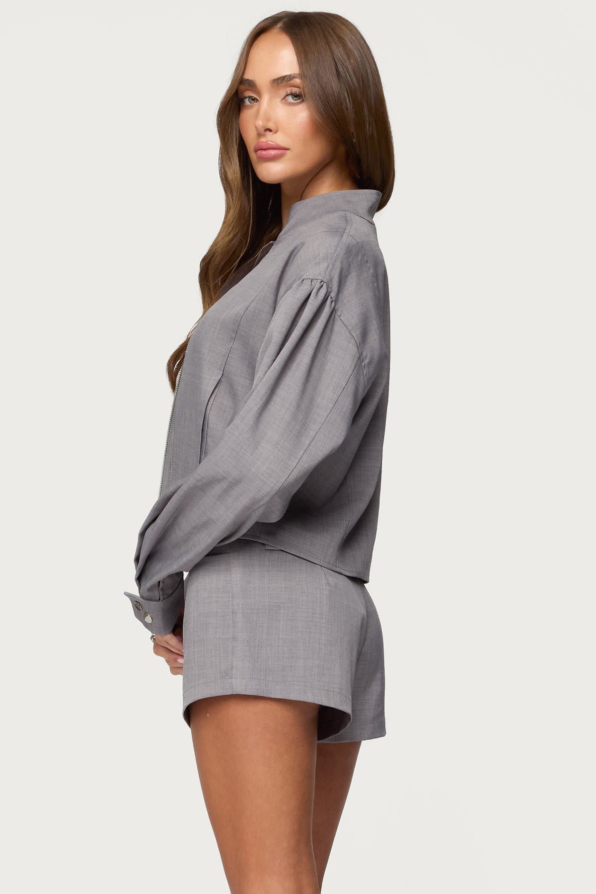 Roshelle High Neck Jacket - Front Zip Loose Fit Polyester Spandex