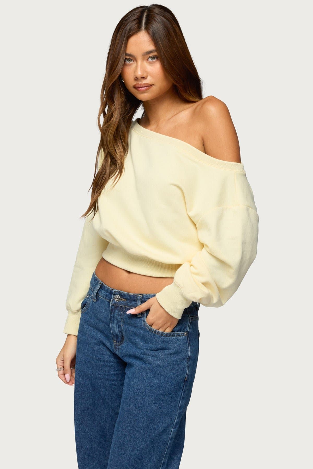 Christy Off Shoulder Sweatshirt - Cotton Polyester Women's Top