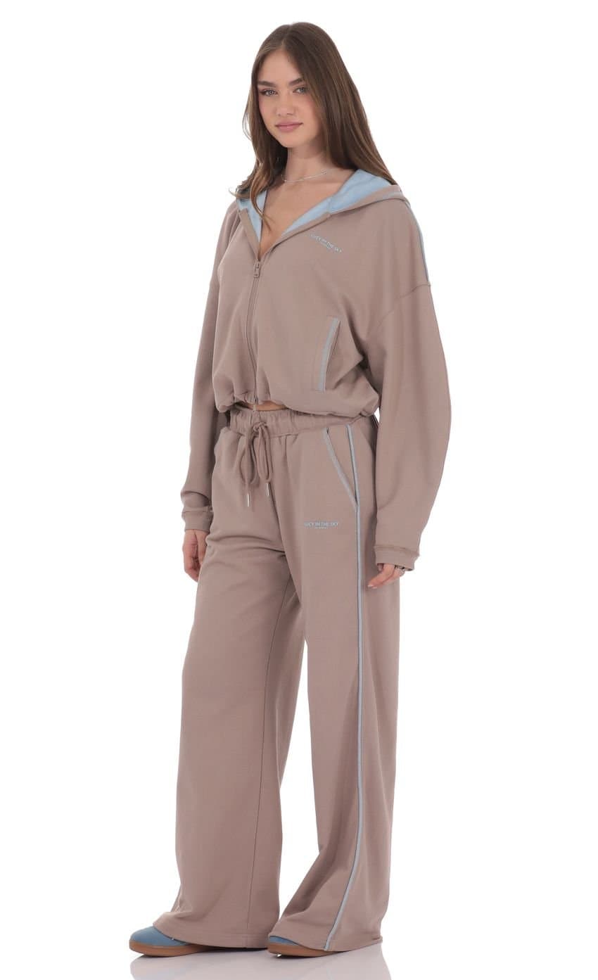 Two-Toned Cinchable Sweatpants Pants in Taupe