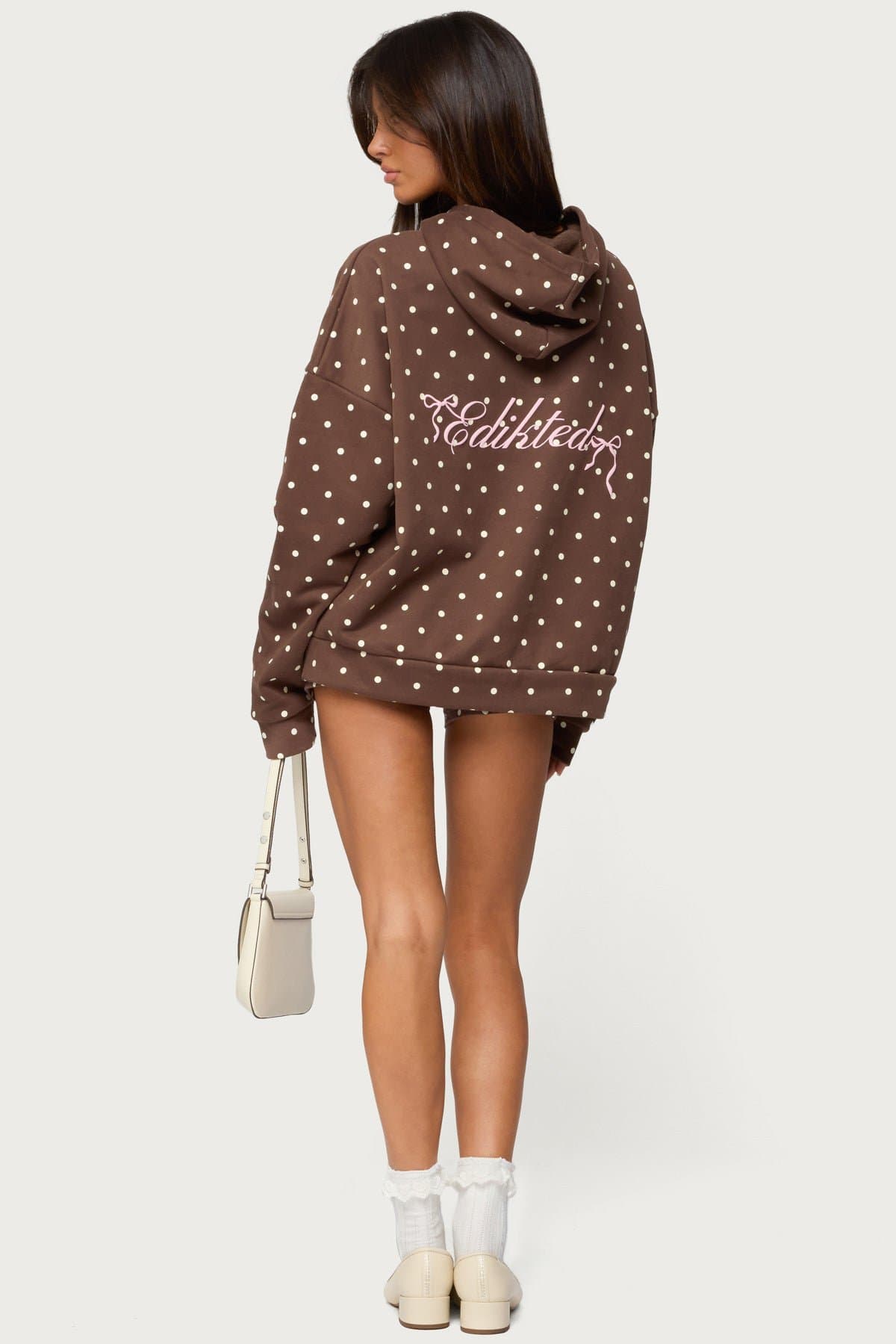 Chelsie Polka Dot Print Hoodie with Edikted Graphic - Cotton Polyester