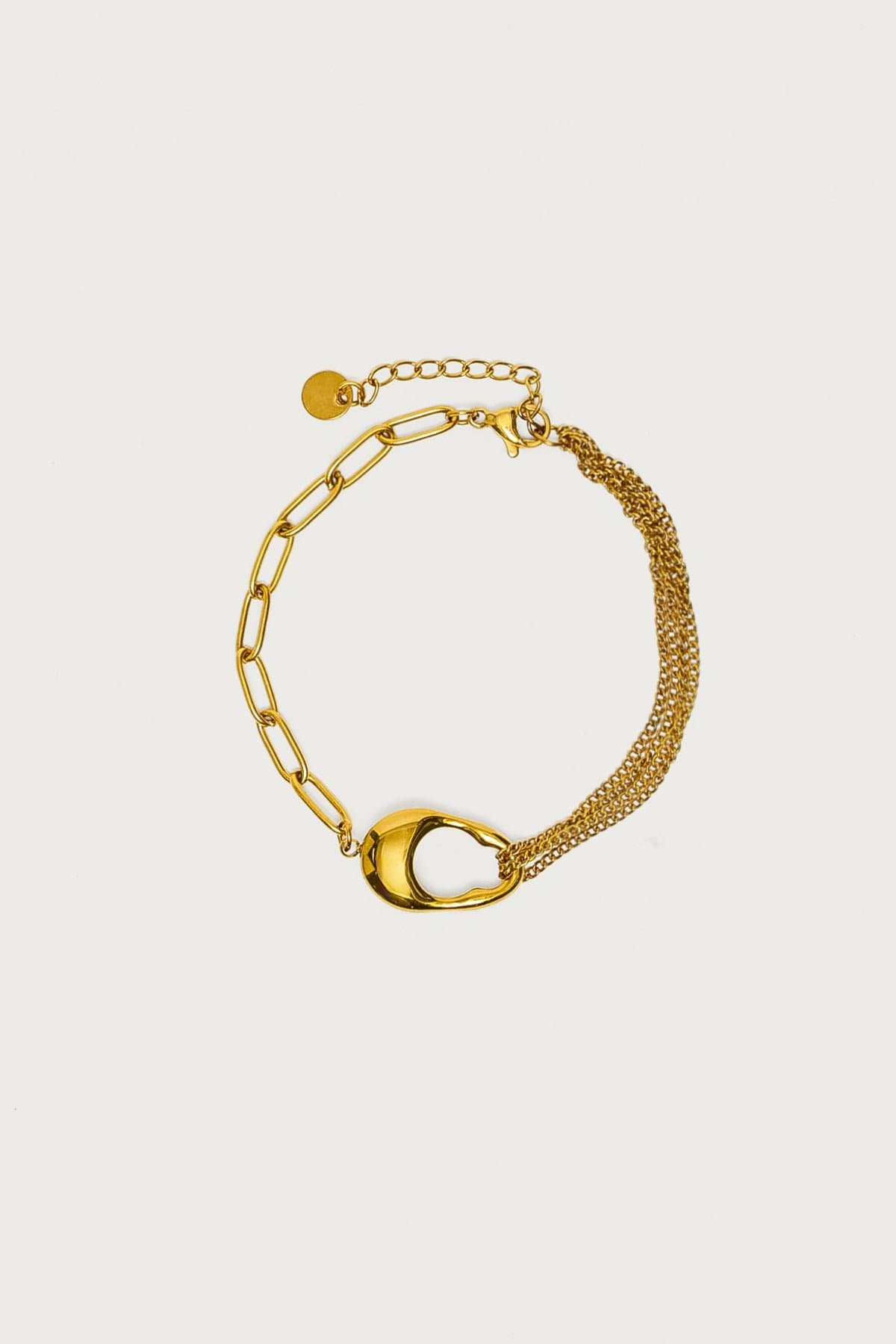 Abstract Ring Multi Chain Bracelet Gold Tone Metal 6.5 Inch Length