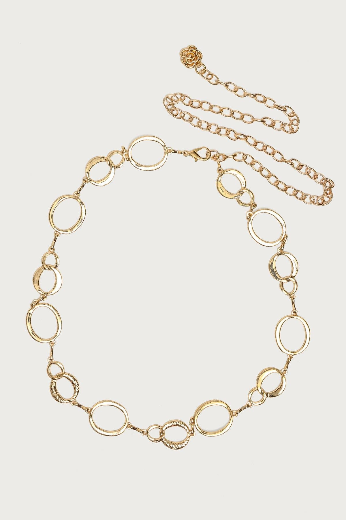 Textured Oval Chain Belt Gold Tone Metal 47.6 Inch Length