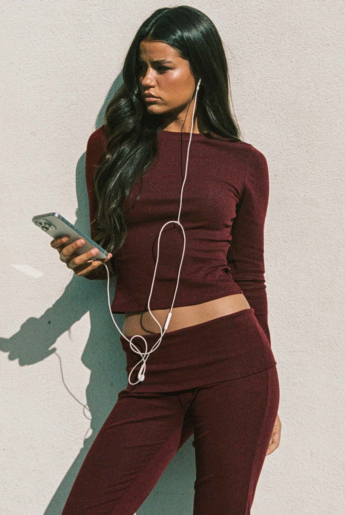 Ivanne Long Sleeve Fitted T-Shirt - Cotton Spandex Matching Set