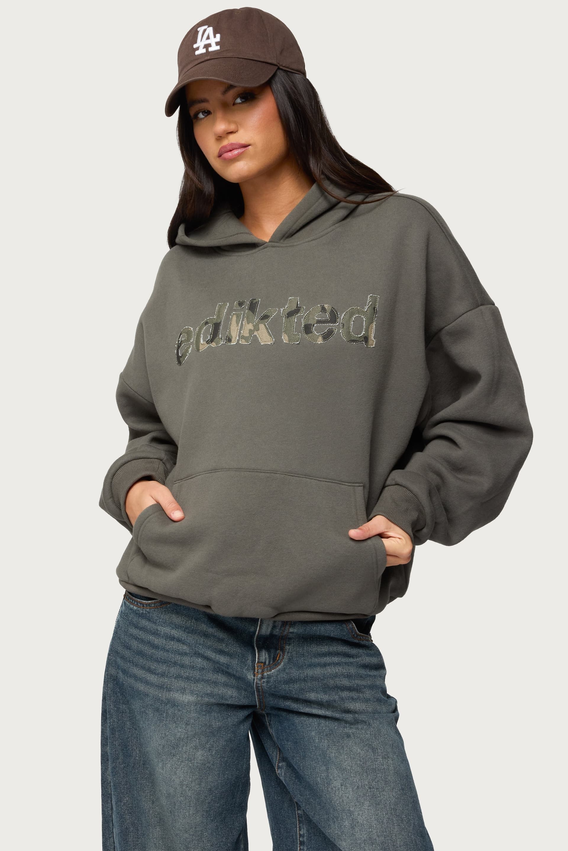 Camo Cutie Edikted Oversized Hoodie - Camo Graphic Polyester Cotton