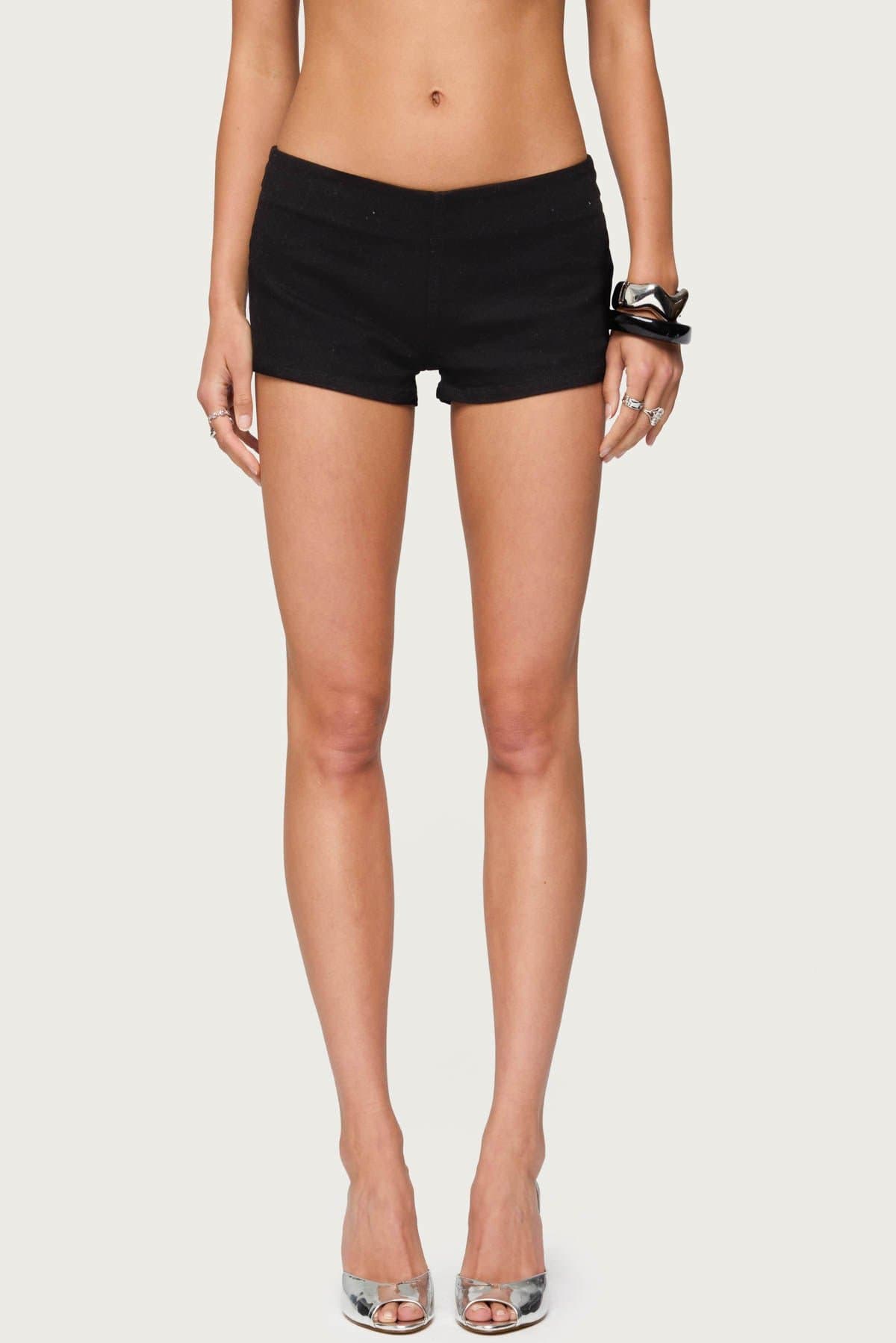 Dinah Denim Micro Shorts - Low Rise Stretch Cotton Spandex with Side Slit