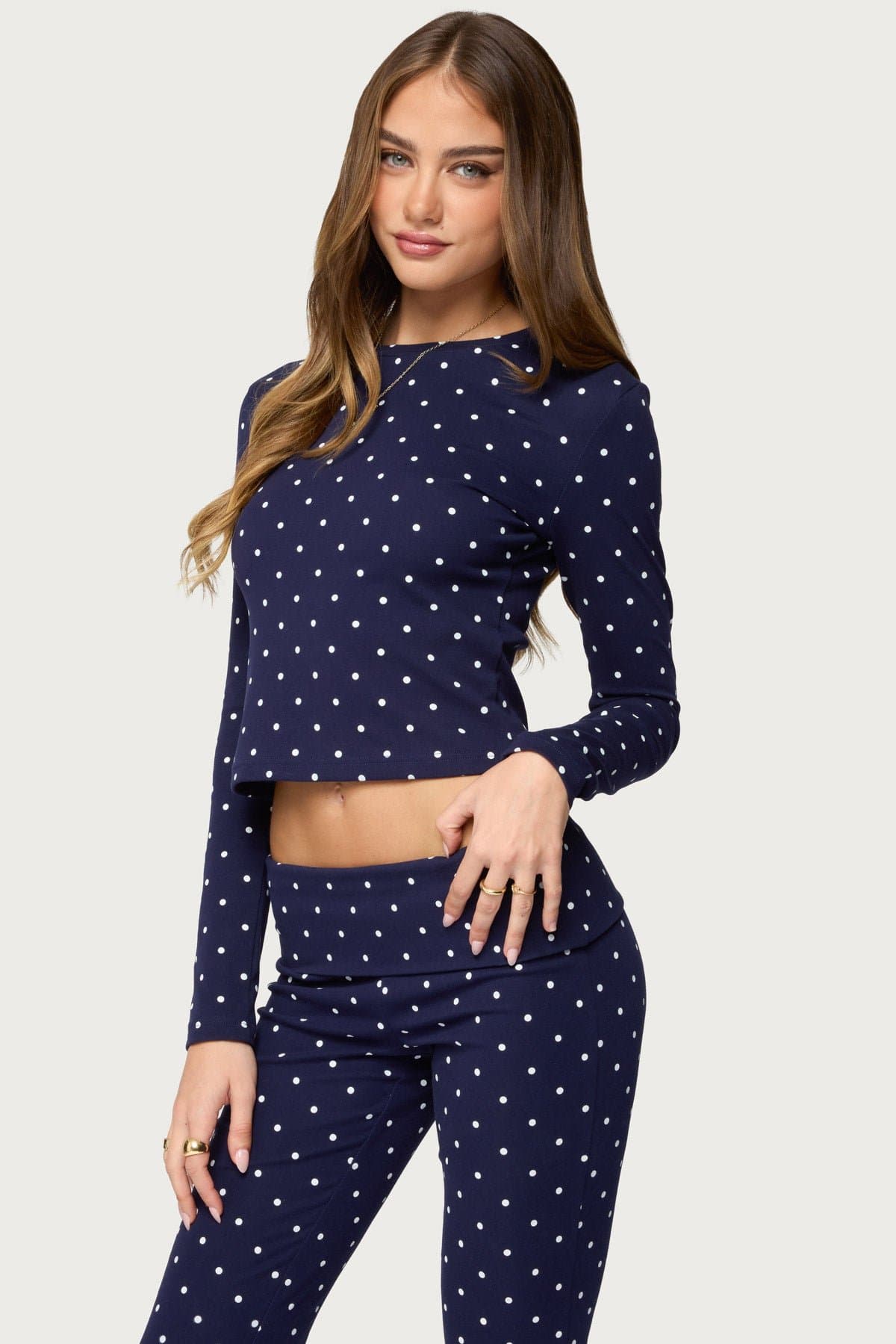 Daliya Polka Dot Long Sleeve Cotton Spandex Loungewear Top