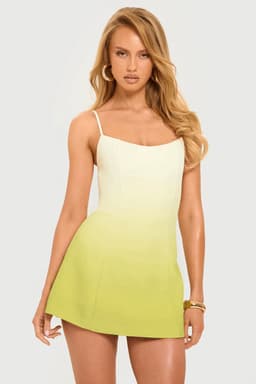 AURA Mini Dress with Adjustable Straps Ombre Print Woven Fabric