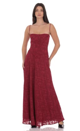Burnout Lace-Up Maxi Dress in Maroon