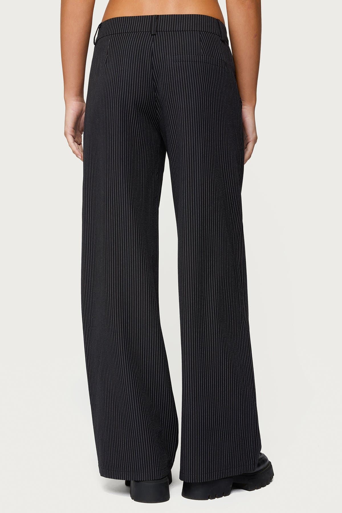 Pinstripe Tailored Straight Leg Pants - Polyester Rayon Spandex Blend