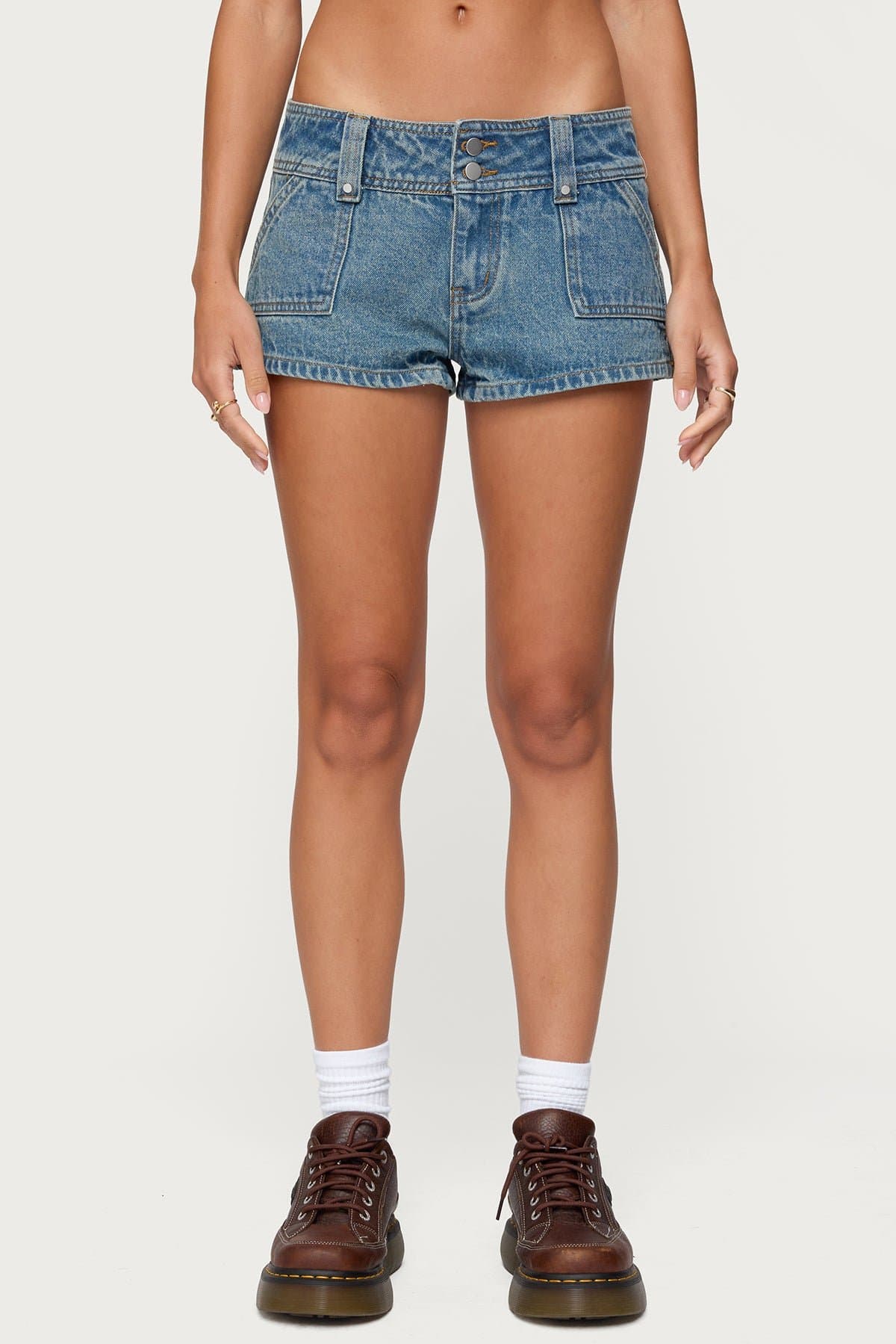 Keinan Low Rise Denim Shorts 100% Cotton Double Button Closure