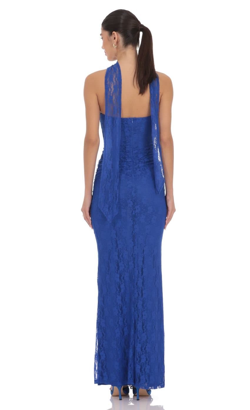 Scarf Lace Maxi Dress in Royal Blue