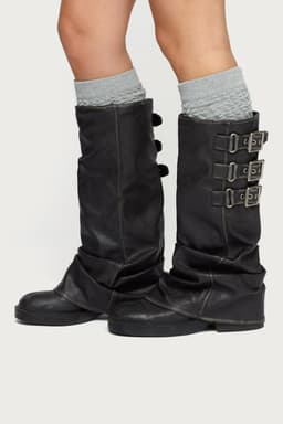 Knee High Scrunch Socks - Ribbed Knit Polyester Acrylic 29.5 Inch Length