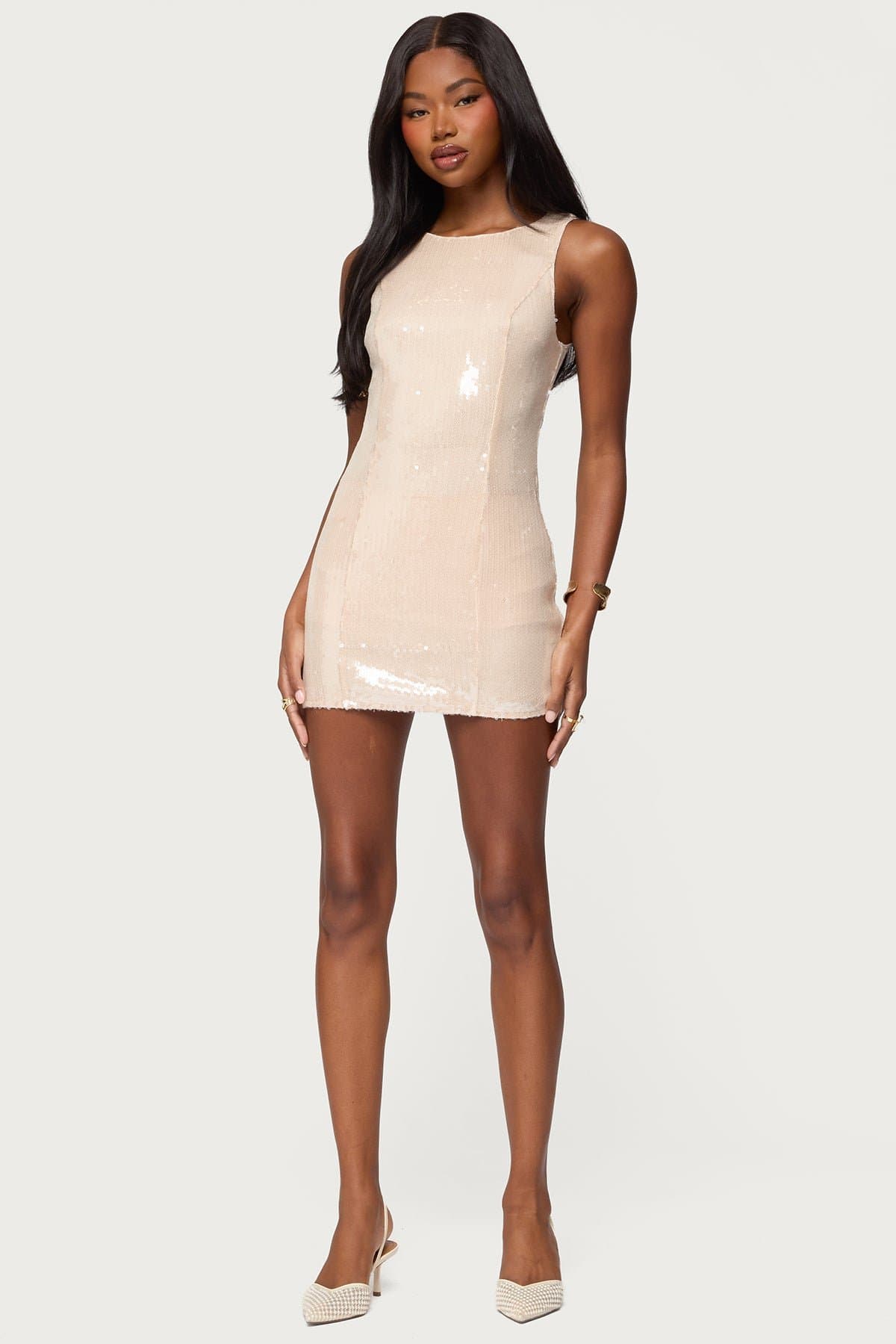 Macee Tailored Sequin Romper with Back Tie Detail Mini Length Polyester Spandex