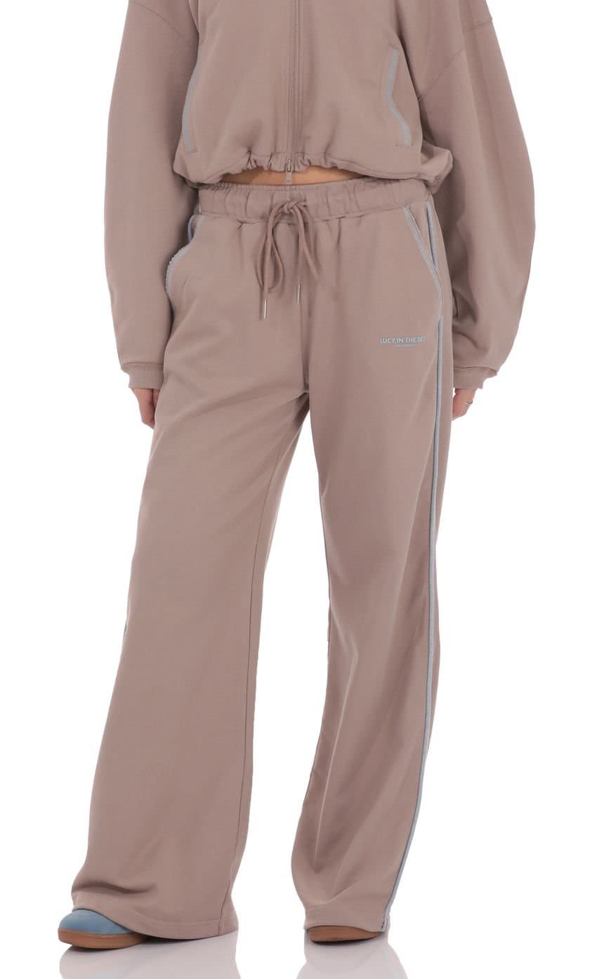 Two-Toned Cinchable Sweatpants Pants in Taupe