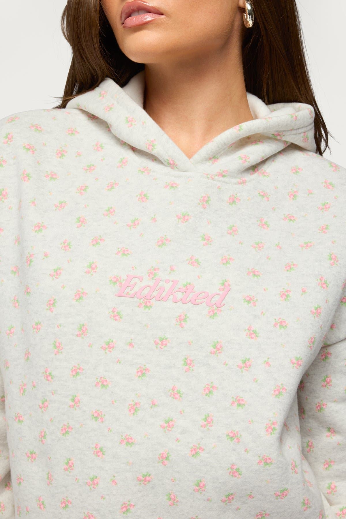 Flower Power Hoodie with Edikted Graphic Text Floral Print Polyester Cotton