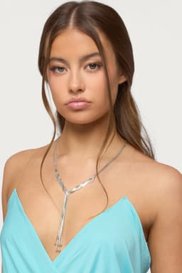 Braided Cascading Chain Necklace - Silver Tone Metal 16.3 Inch Length