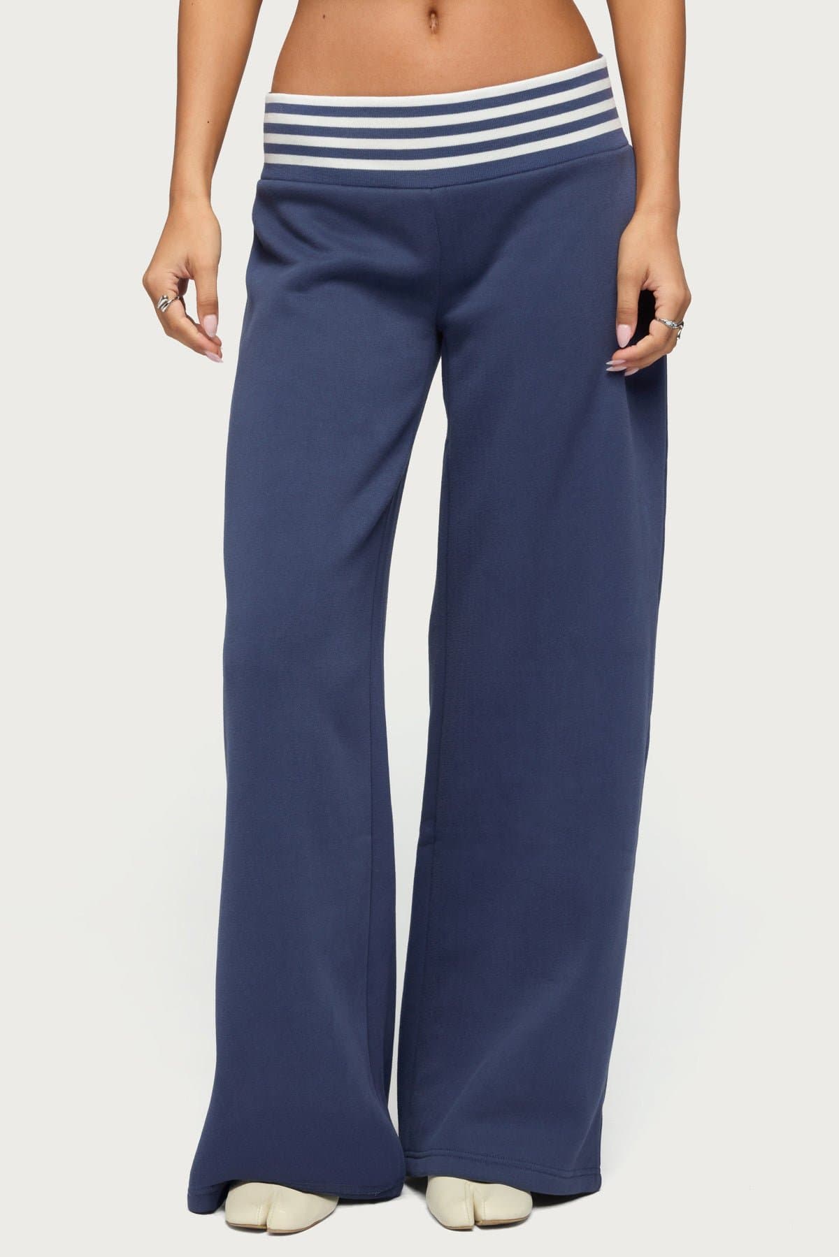 Eloura Stripey Sweatpants - Wide Leg Fit, Striped Ribbed Waistband, Cotton Polyester, Size S Inseam 32.3"