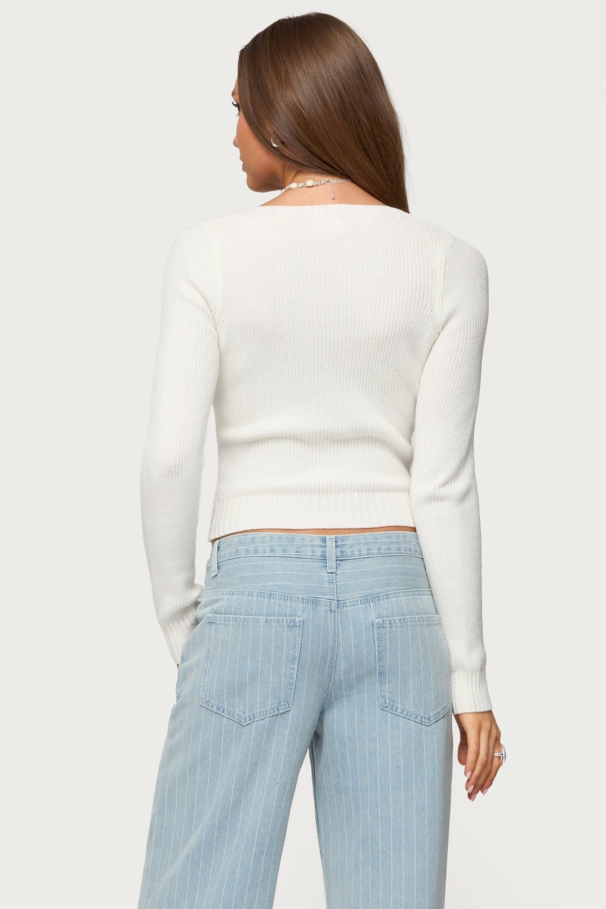 Maliah Ribbed Knit Long Sleeve V Neck Top - Rayon Polyester Nylon