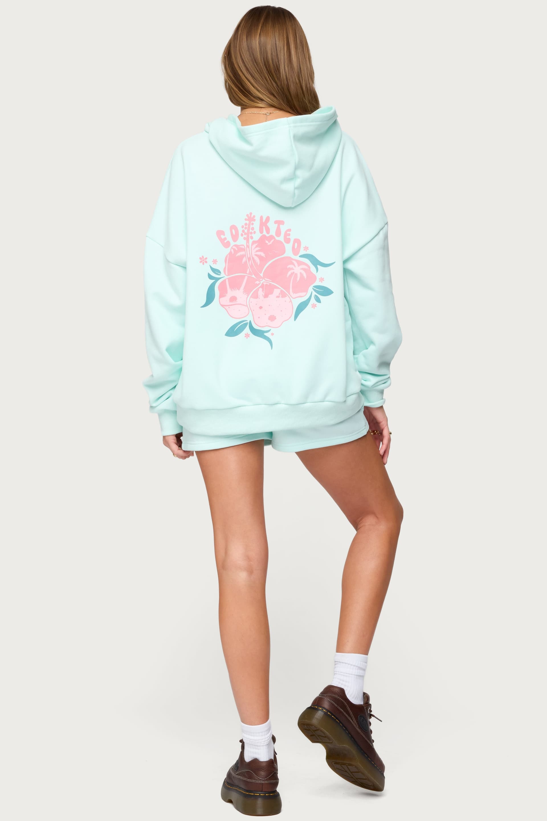 Beach Bloom Hoodie with Hibiscus Flower Palm Trees Print Polyester Cotton