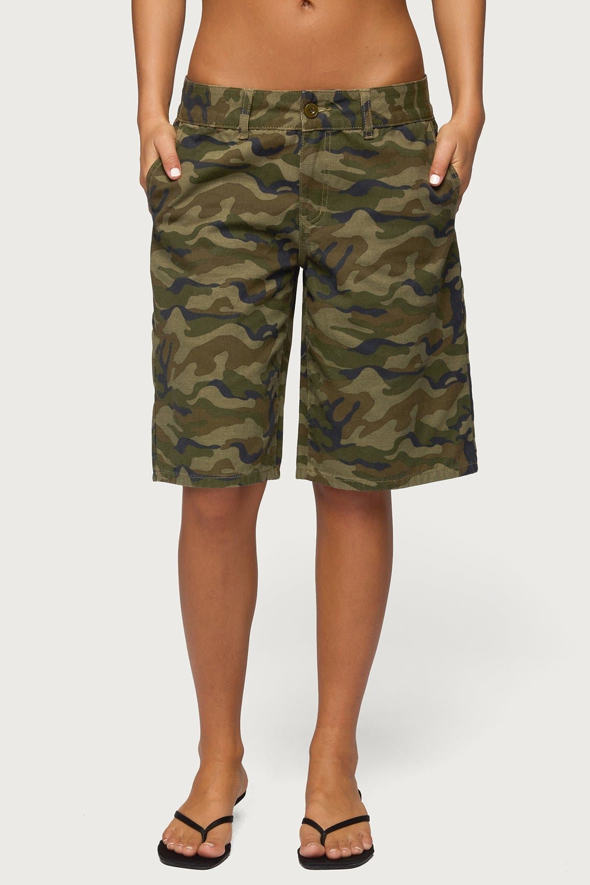 Camo Denim Low Rise Bermuda Shorts - Boyfriend Fit 100% Cotton