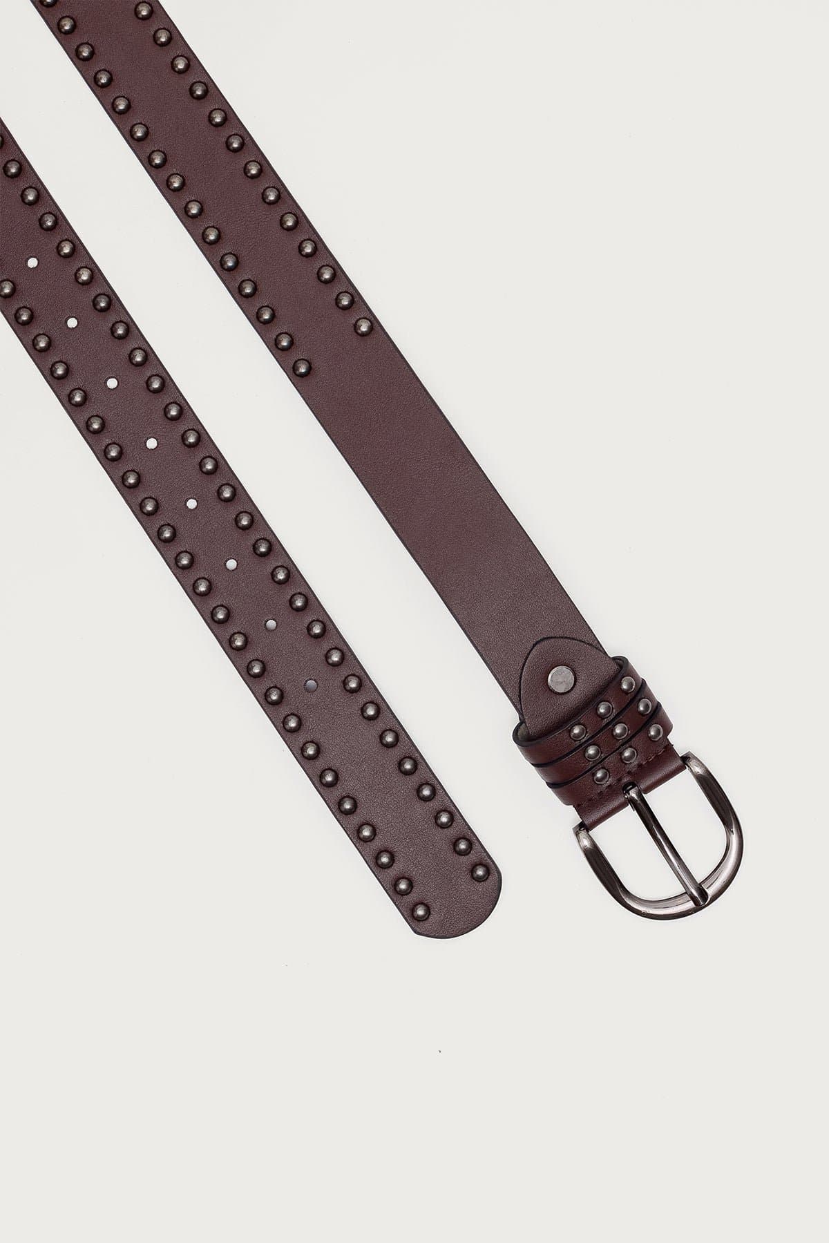 Studded Faux Leather Belt with Silver Tone Buckle 43.9 Inch Length