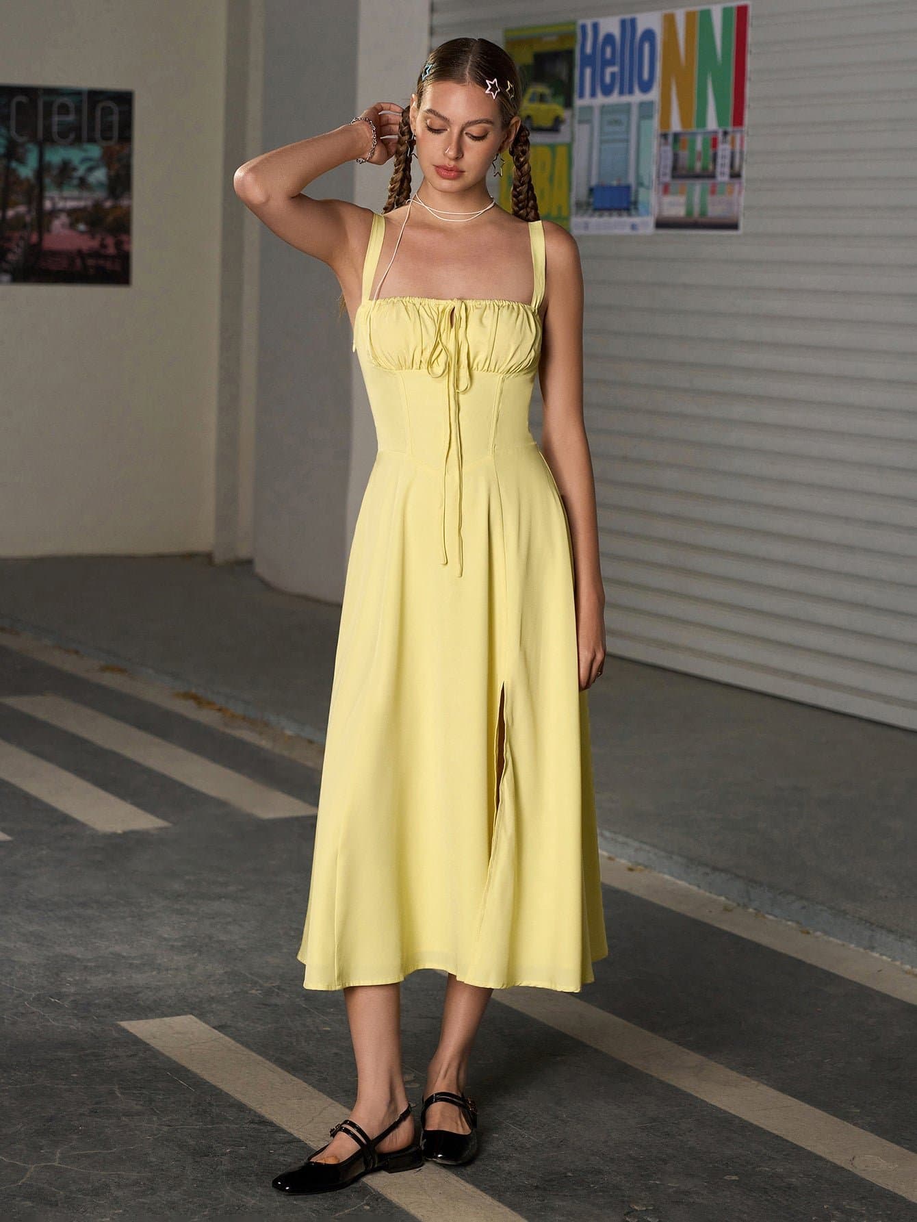 Ruched Bust Split Thigh Cami Dress
