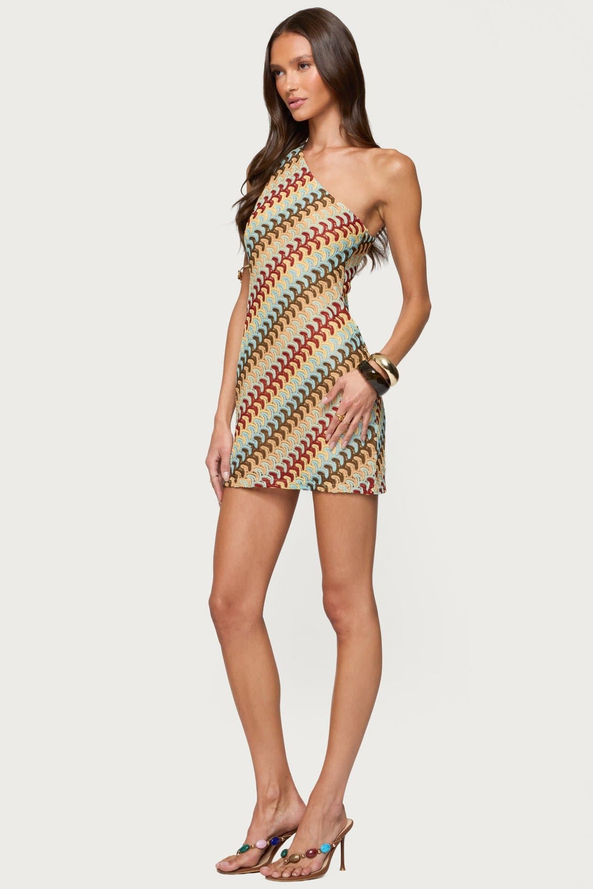 Agua Zigzag One Shoulder Mini Dress - Polyester