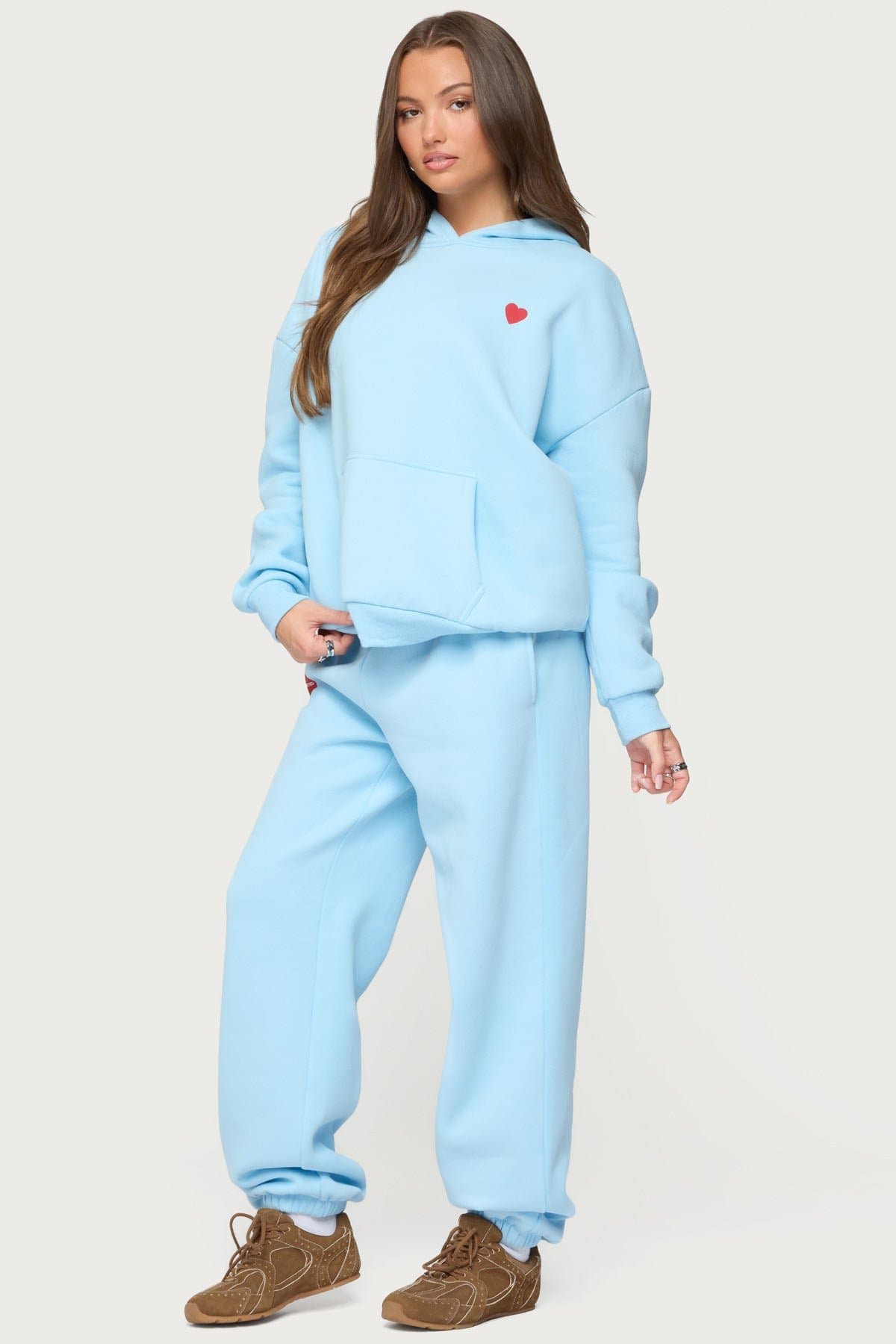 Call Me Graphic Hoodie - Polyester Cotton Blend, Hearts Print, Matching Set