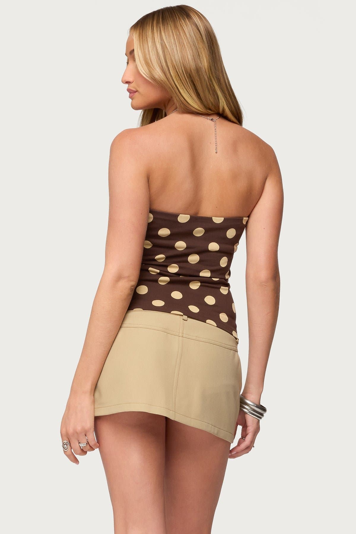 Polka Dot Printed Built-In Bra Tube Top - Cotton Spandex