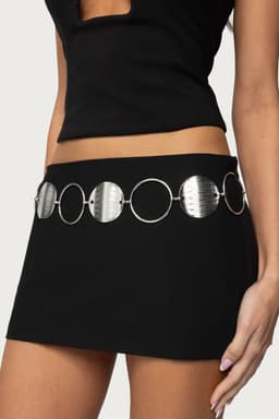 Chunky Circle Chain Belt - Silver Tone Metal, 24.6 Inch Length