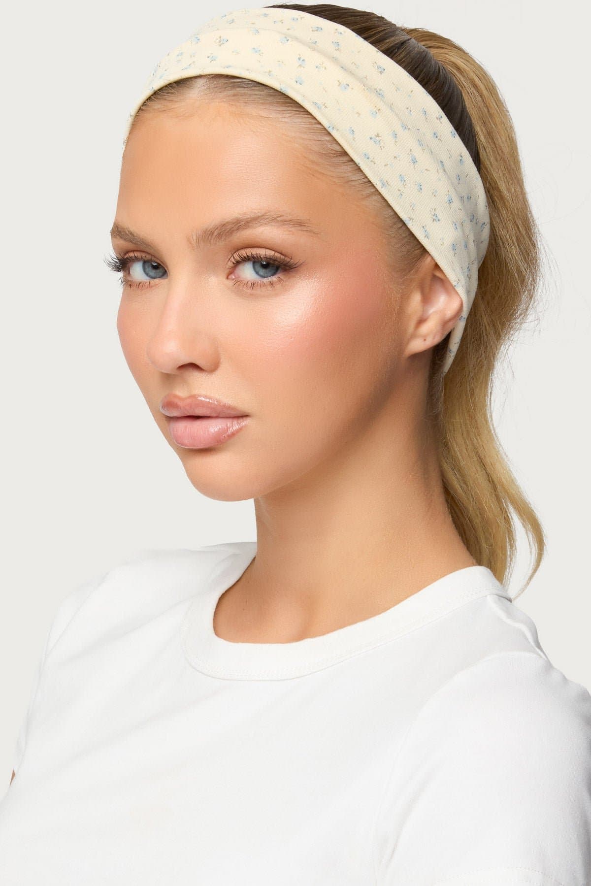 Floral Print Headband - Polyester Spandex, 8.7 Inch Length