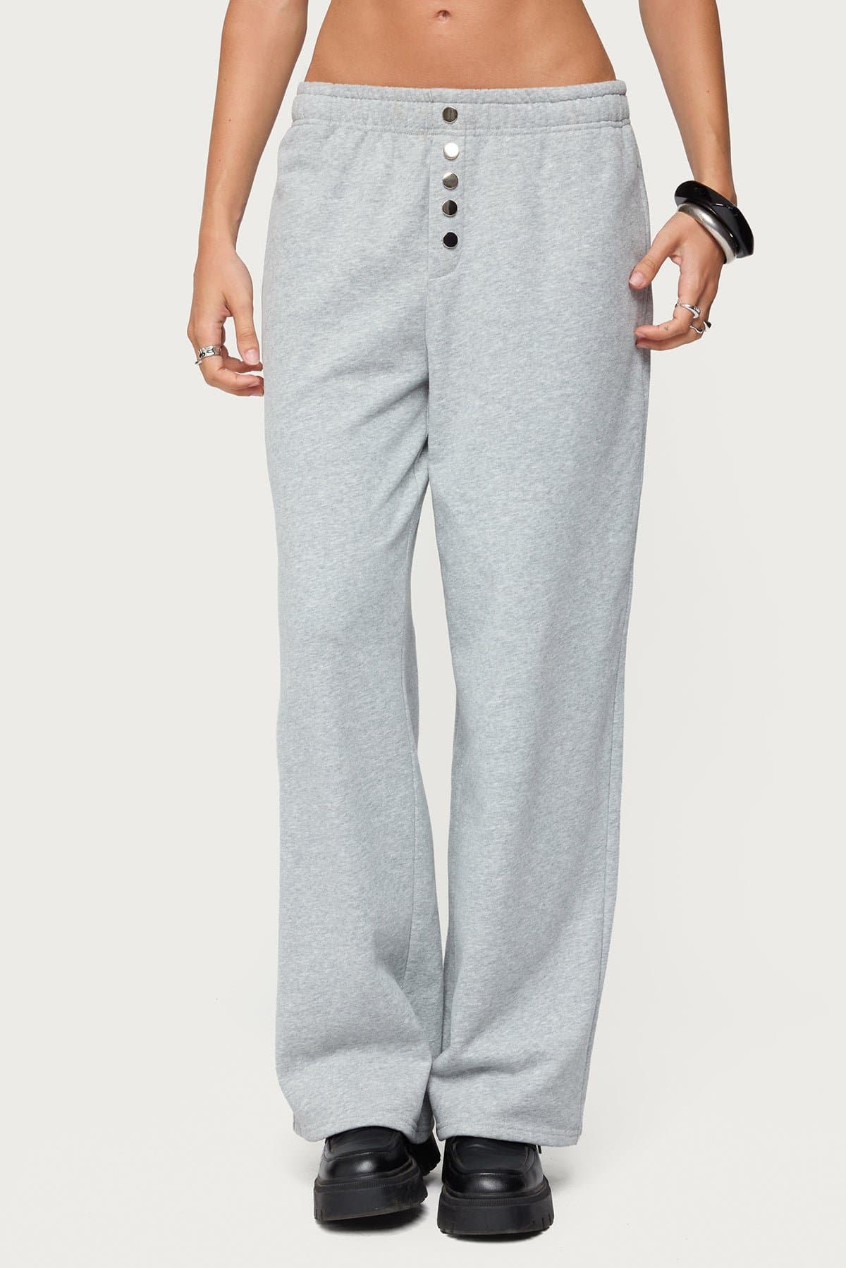 Lorelle Wide Leg Sweatpants - Polyester Cotton Button Detail Inseam 29.9in Size S