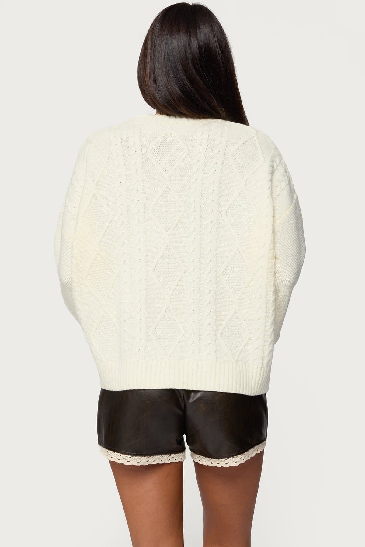 Braided Cable Knit Oversized Sweater - Acrylic Fabric, Relaxed Fit