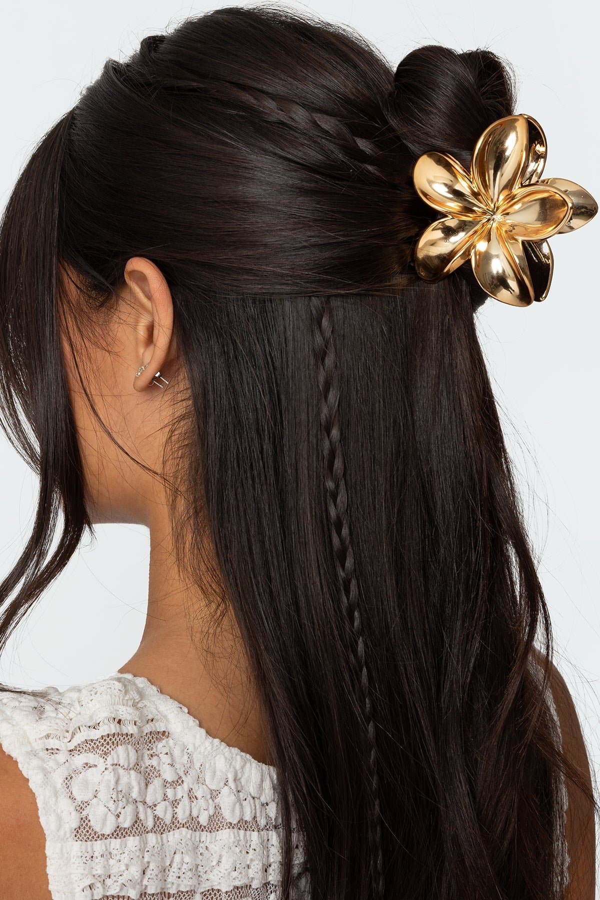Flower Hair Clip Gold Tone Metal 3.1 Inch Length