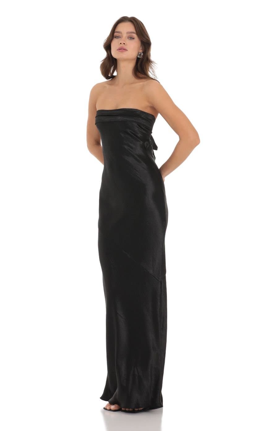 Strapless Satin Open Back Dress in Black