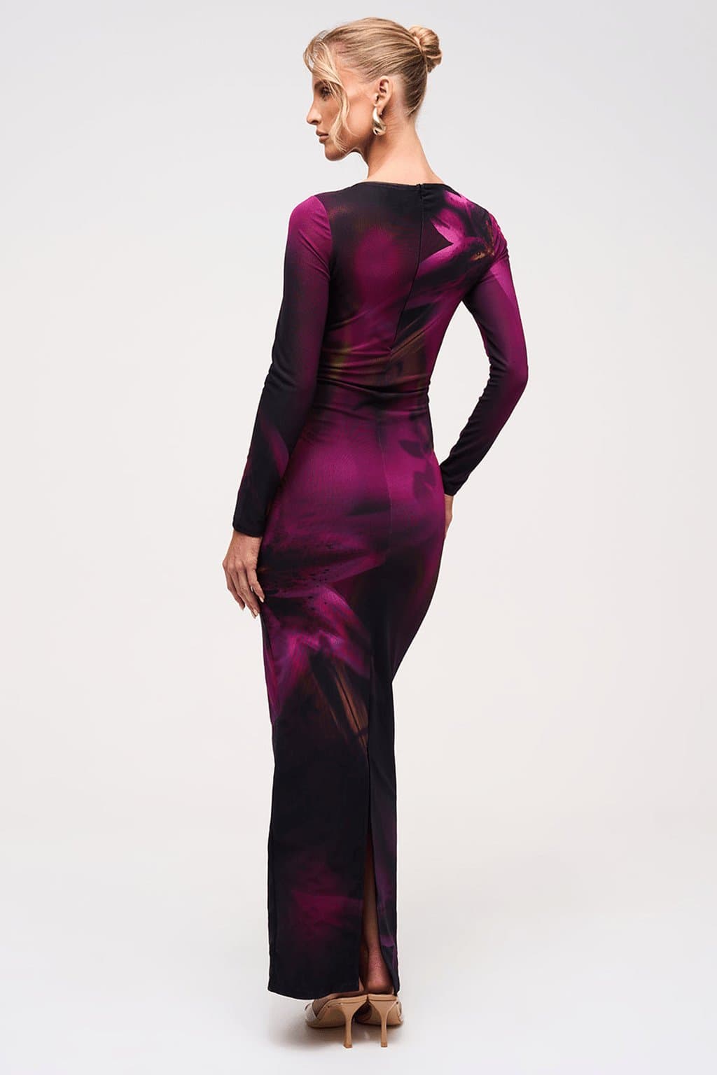 Purple Mirage Slash Neck Maxi Dress Bodycon Fit Full Sleeve