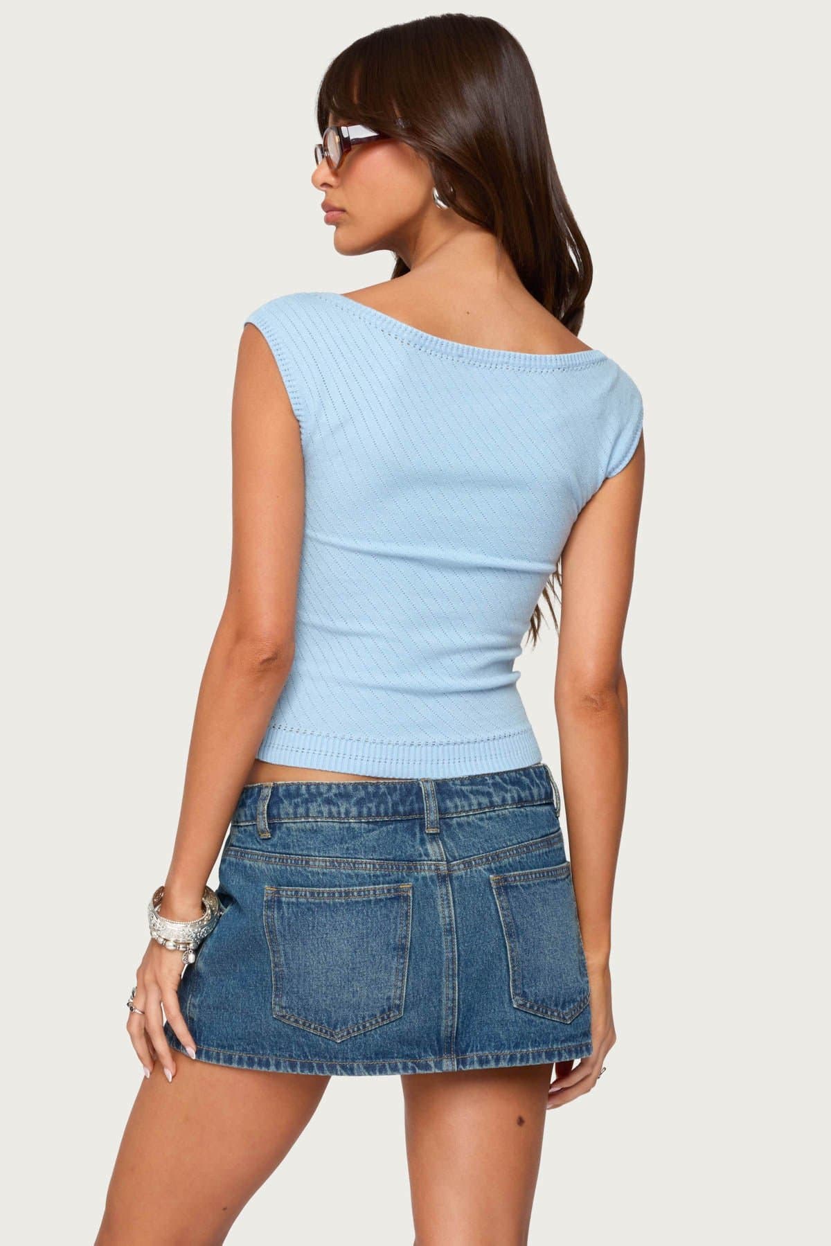 Jarah Pointelle Knit Boat Neck Top - Rayon Polyester Nylon Women's Blouse