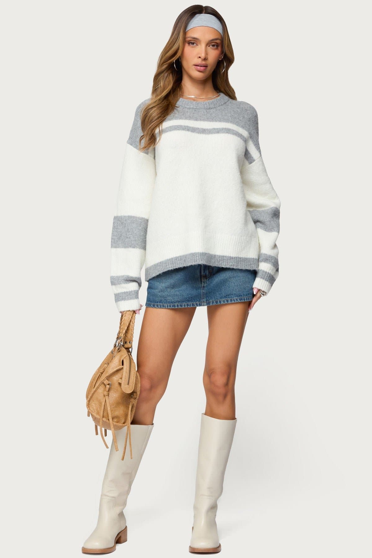 Nogah Stripey Oversized Crewneck Sweater - Acrylic Polyester Spandex Knit