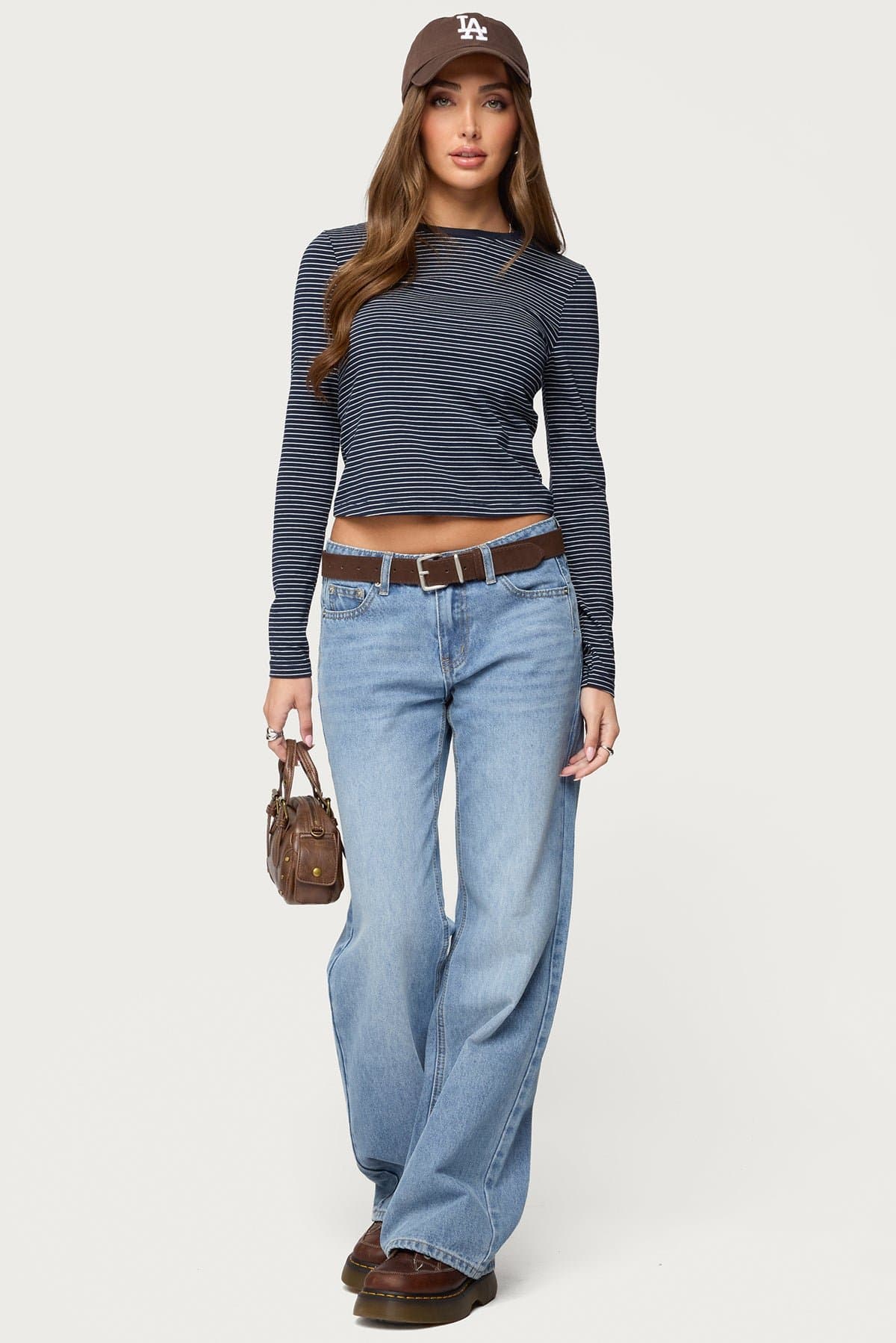 Brianna Striped Long Sleeve T-Shirt - Cotton Spandex Loungewear