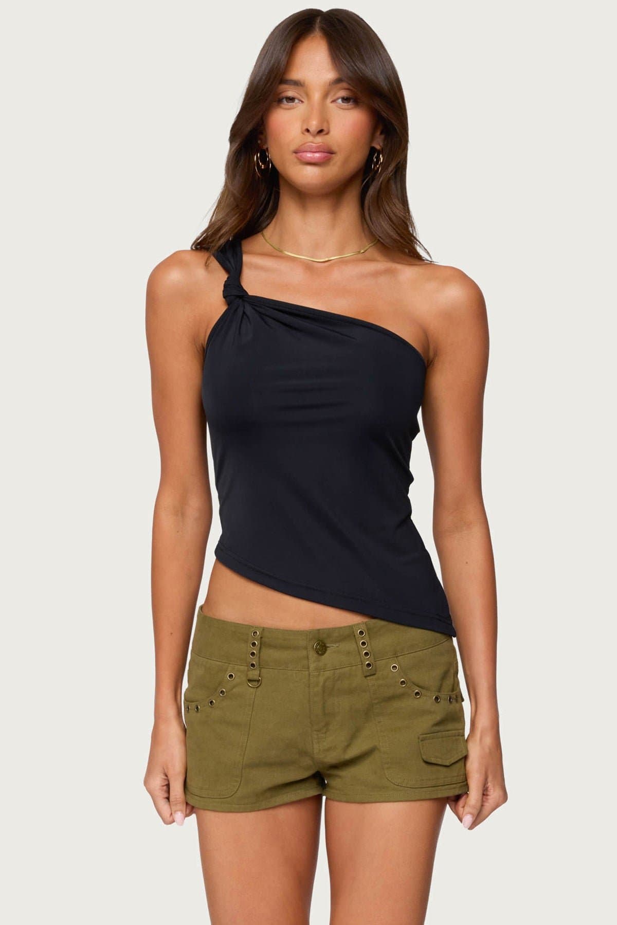 Knotted One Shoulder Asymmetric Top in Polyamide Spandex