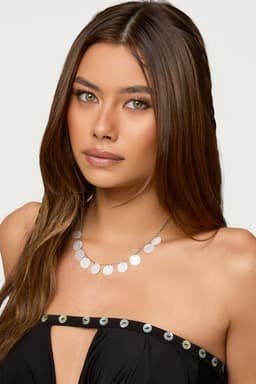 Iridescent Disc Necklace in Silver Tone Metal and Resin - 15.7 Inch Length