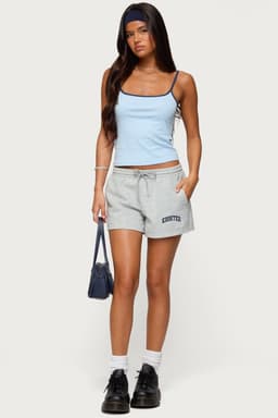Off Duty Edikted Graphic Sweat Shorts - Adjustable Tie Waist, Cotton Polyester