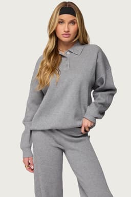 Lorie Oversized Knit Polo Sweater - Rayon Nylon Polyester Rugby Shirt
