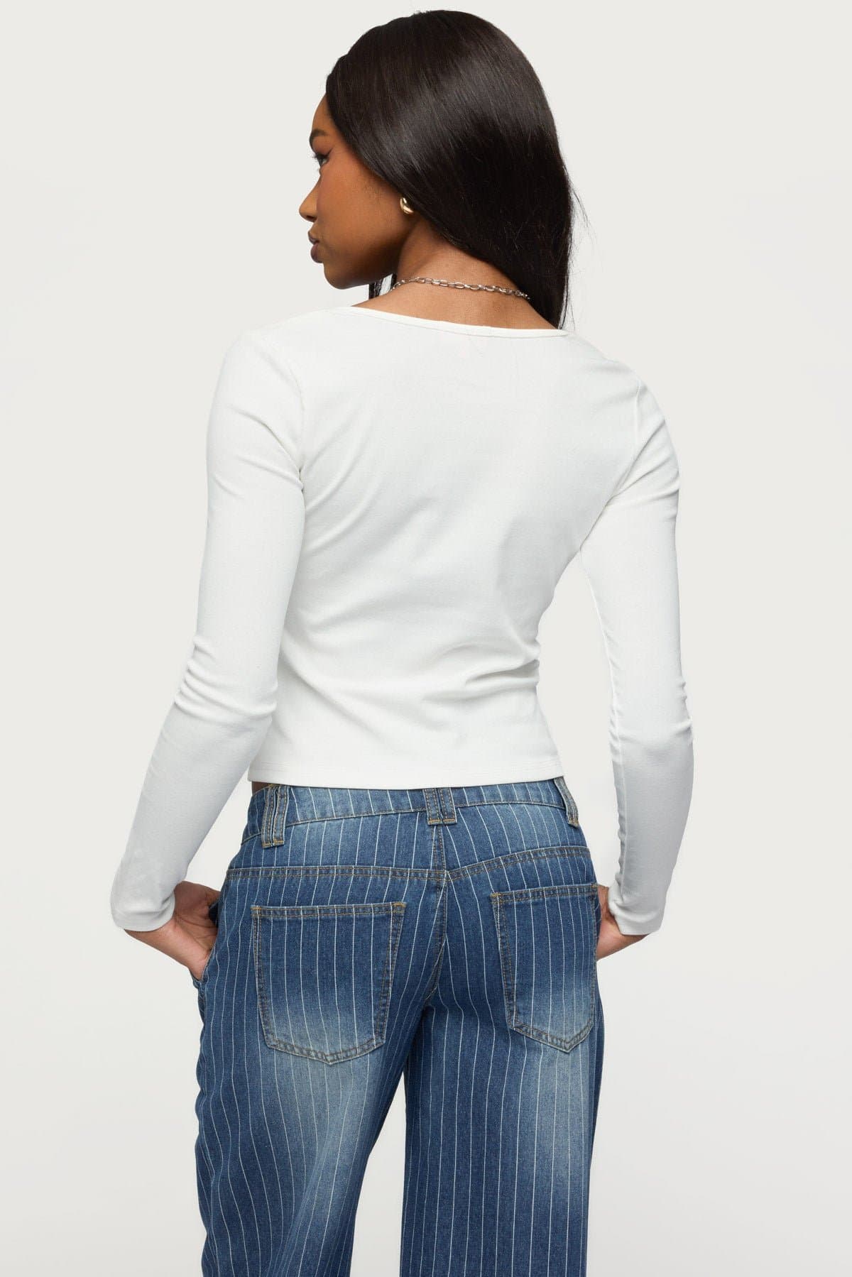 Ximena Scoop Neck Long Sleeve Top - Cinched Cotton Spandex