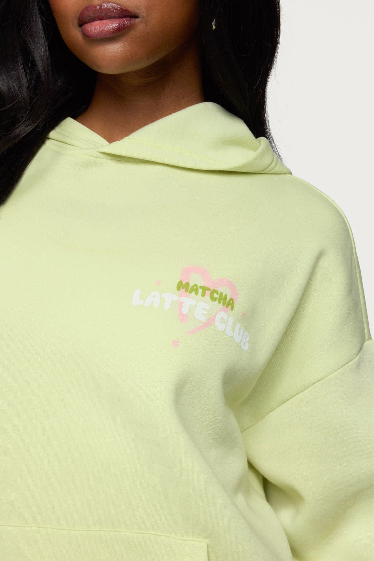 Matcha Lover Oversized Hoodie - Polyester Cotton Blend with Latte Club Graphic