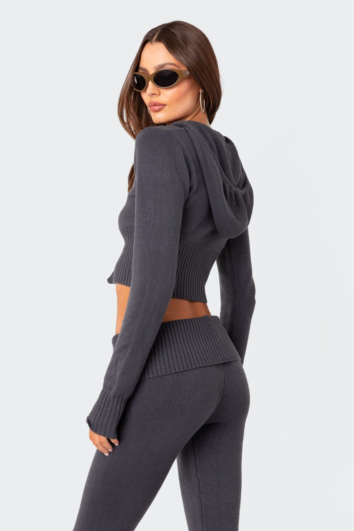 Desiree Knitted Hooded Cardigan - Zip Front Acrylic Knit